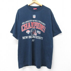 【中古】古着 リーボック REEBOK 半袖 ビンテージ ヴィンテージTシャツ メンズ 00年代 00s NFL ニューイングランドペイトリオッツ 大きいサイズ 2L LL ビッグシルエット ゆったり ビッグサイズ オーバーサイズ コットン クルーネック 丸首 USA製 アメリカ製 紺 ネイビ