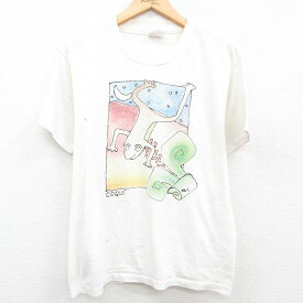 【中古】古着 ヘインズ Hanes 半袖 ビンテージ ヴィンテージTシャツ メンズ 90年代 90s カエル アート クルーネック 丸首 白 ホワイト Lサイズ 中古 | 春夏 夏物 夏服 ヴィンテージTシャツ メンズファッション カットソー ティーシャツ ティシャツ メンズTシャツ 半袖T