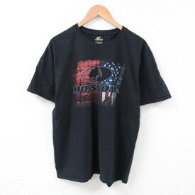 【中古】古着 半袖Tシャツ メンズ モッシーオーク コットン クルーネック 丸首 黒 ブラック Lサイズ 中古 中古メンズ半袖プリントキャラクター