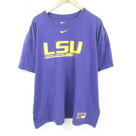 【中古】古着 ナイキ NIKE 半袖Tシャツ メンズ LSU フットボール 大きいサイズ 2L LL ビッグシルエット ゆったり ビッグサイズ オーバーサイズ コットン クルーネック 丸首 紫 パープル XLサイズ 中古 | 春夏 夏物 夏服 メンズファッション カットソー ティーシャツ テ 2OF