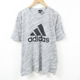 【中古】古着 アディダス adidas 半袖 ブランドTシャツ メンズ ビッグロゴ 大きいサイズ 2L LL ビッグシルエット ゆったり ビッグサイズ オーバーサイズ コットン クルーネック 丸首 グレー他 迷彩 XLサイズ 中古 | 春夏 夏物 夏服 メンズファッション カットソー ティ