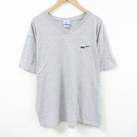 【中古】古着 リーボック REEBOK 半袖 ブランドTシャツ メンズ ワンポイントロゴ Vネック グレー 霜降り XLサイズ 中古 | 春夏 夏物 夏服 メンズファッション カットソー ティーシャツ ティシャツ メンズTシャツ 半袖Tシャツ 半袖ティーシャツ カジュアルTシャツ おし