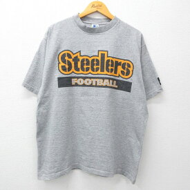 【中古】古着 スターター STARTER 半袖 ビンテージ ヴィンテージTシャツ メンズ 90年代 90s NFL ピッツバーグスティーラーズ クルーネック 丸首 USA製 アメリカ製 グレー 霜降り アメフト スーパーボウル XLサイズ 中古 401202 2OF