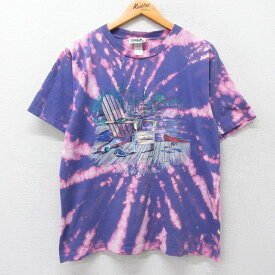 【中古】古着 半袖 ビンテージ ヴィンテージTシャツ メンズ 90年代 90s Dockside Reflections イス クルーネック 丸首 紫 パープル ブリーチ加工 Lサイズ 中古 | 春夏 夏物 夏服 ヴィンテージTシャツ メンズファッション カットソー ティーシャツ ティシャツ メンズTシ