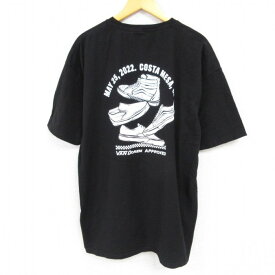 【中古】古着 バンズ VANS 半袖 ブランドTシャツ メンズ コスタメサ スニーカー 大きいサイズ 2L LL ビッグシルエット ゆったり ビッグサイズ オーバーサイズ コットン クルーネック 丸首 黒 ブラック XLサイズ 中古 | 春夏 夏物 夏服 メンズファッション カットソー 2OF