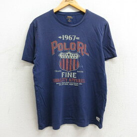 【中古】古着 ラルフローレン Ralph Lauren 半袖 ブランドTシャツ メンズ ビッグロゴ コットン クルーネック 丸首 紺 ネイビー Lサイズ 中古 | 春夏 夏物 夏服 メンズファッション カットソー ティーシャツ ティシャツ メンズTシャツ 半袖Tシャツ 半袖ティーシャツ カ