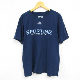 【中古】古着 アディダス adidas 半袖 ブランドTシャツ メンズ カンザスシティ コットン クルーネック 丸首 紺 ネイビー XLサイズ 中古 | 春夏 夏物 夏服 メンズファッション カットソー ティーシャツ ティシャツ メンズTシャツ 半袖Tシャツ 半袖ティーシャツ カジュア