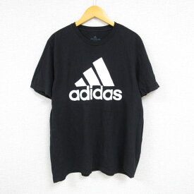 【中古】古着 アディダス adidas 半袖 ブランドTシャツ メンズ ビッグロゴ コットン クルーネック 丸首 黒 ブラック XLサイズ 中古 | 春夏 夏物 夏服 メンズファッション カットソー ティーシャツ ティシャツ メンズTシャツ 半袖Tシャツ 半袖ティーシャツ カジュアルT