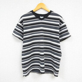 【中古】古着 カルバンクライン Calvin Klein 半袖 ブランドTシャツ メンズ ワンポイントロゴ コットン Vネック 黒他 ブラック ボーダー Lサイズ 中古 | 春夏 夏物 夏服 メンズファッション カットソー ティーシャツ ティシャツ メンズTシャツ 半袖Tシャツ 半袖ティー 2OF