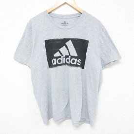 【中古】古着 アディダス adidas 半袖 ブランドTシャツ メンズ ビックロゴ 大きいサイズ 2L LL ビッグシルエット ゆったり ビッグサイズ オーバーサイズ コットン クルーネック 丸首 グレー 霜降り XLサイズ 中古 | 春夏 夏物 夏服 メンズファッション カットソー ティ