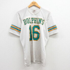 【中古】古着 ローリングス 長袖 ビンテージ ヴィンテージ フットボールTシャツ メンズ 80年代 80s NFL マイアミドルフィンズ 16 Vネック USA製 アメリカ製 薄グレー系他 アメフト スーパーボウル ユニフォーム ゲームシャツ XLサイズ 中古 | 春夏 春物 春服 秋冬 秋物