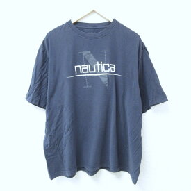 【中古】古着 ノーティカ NAUTICA 半袖 ブランドTシャツ メンズ ビッグロゴ 大きいサイズ 2L LL ビッグシルエット ゆったり ビッグサイズ オーバーサイズ コットン クルーネック 丸首 濃紺 ネイビー XLサイズ 中古 | 春夏 夏物 夏服 メンズファッション カットソー テ