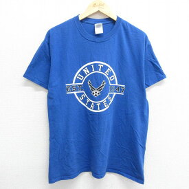 【中古】古着 半袖 ビンテージ ヴィンテージTシャツ メンズ 00年代 00s ミリタリー USエアフォース クルーネック 丸首 青 ブルー Lサイズ 中古 | 春夏 夏物 夏服 ヴィンテージTシャツ メンズファッション カットソー ティーシャツ ティシャツ メンズTシャツ 半袖Tシャ