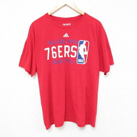 【中古】古着 アディダス adidas 半袖 ブランドTシャツ メンズ NBA フィラデルフィアセブンティシクサーズ 76ers コットン クルーネック 丸首 エンジ バスケットボール XLサイズ 中古 | 春夏 夏物 夏服 メンズファッション カットソー ティーシャツ ティシャツ メンズT