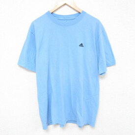 【中古】古着 アディダス adidas 半袖 ブランドTシャツ メンズ ワンポイントロゴ コットン クルーネック 丸首 水色 XLサイズ 中古 | 春夏 夏物 夏服 メンズファッション カットソー ティーシャツ ティシャツ メンズTシャツ 半袖Tシャツ 半袖ティーシャツ カジュアルTシ