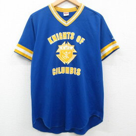 【中古】古着 ウィルソン 半袖 ビンテージ ヴィンテージTシャツ メンズ 80年代 80s KNIGHTS OF COLUMBUS ラグラン Vネック USA製 アメリカ製 青他 ブルー XLサイズ 中古 | 春夏 春物 春服 秋冬 秋物 秋服 メンズファッション ロンT カットソー ロンティー ロングT ロン