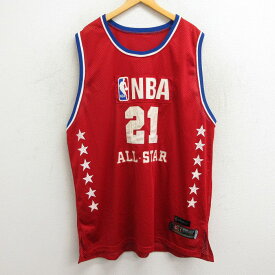 【中古】古着 リーボック REEBOK ビンテージ ヴィンテージ ノースリーブTシャツ メンズ 00年代 00s NBA オールスター ケビンガーネット 21 メッシュ地 大きいサイズ 2L LL ビッグシルエット ゆったり ビッグサイズ オーバーサイズ ロング丈 クルーネック 丸首 赤 レッ