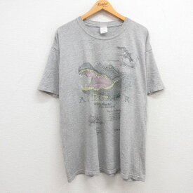 【中古】古着 半袖 ビンテージ ヴィンテージTシャツ メンズ 00年代 00s ワニ アリゲーター 大きいサイズ 2L LL ビッグシルエット ゆったり ビッグサイズ オーバーサイズ クルーネック 丸首 グレー 霜降り XLサイズ 中古 | 春夏 夏物 夏服 ヴィンテージTシャツ メンズフ