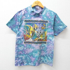 【中古】古着 ルコックスポルティフ 半袖 ビンテージ ヴィンテージTシャツ メンズ 90年代 90s 魚 キーウエスト クルーネック 丸首 USA製 アメリカ製 紫系他 パープル タイダイ Mサイズ 中古 | 春夏 夏物 夏服 ヴィンテージTシャツ メンズファッション カットソー ティ