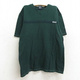 【中古】古着 ラルフローレン Ralph Lauren 半袖 ブランドTシャツ キッズ ボーイズ 子供服 90年代 90s ワンポイントロゴ コットン Vネック 緑 グリーン | 春夏 春物 春服 秋冬 秋物 秋服 女の子 子ども服 こども服 カジュアル ファッション おしゃれ かわいい 2OF