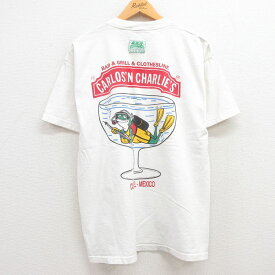 【中古】古着 半袖 ビンテージ ヴィンテージTシャツ メンズ 00年代 00s カエル CARLOSN CHARLIES クルーネック 丸首 白 ホワイト Lサイズ 中古 | 春夏 夏物 夏服 ヴィンテージTシャツ メンズファッション カットソー ティーシャツ ティシャツ メンズTシャツ 半袖Tシャ