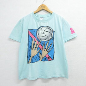 【中古】古着 オーシャンパシフィック OP 半袖 ビンテージ ヴィンテージTシャツ メンズ 90年代 90s バレーボール クルーネック 丸首 薄青緑 XLサイズ 中古 | 春夏 夏物 夏服 ヴィンテージTシャツ メンズファッション カットソー ティーシャツ ティシャツ メンズTシャツ