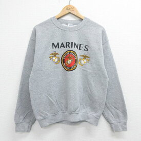 【中古】古着 長袖スウェット メンズ 00年代 00s ミリタリー MARINES USMC クルーネック 丸首 グレー 霜降り Mサイズ 中古 スエット トレーナー トップス | 春夏 春物 春服 秋冬 秋物 秋服 メンズファッション カジュアル おしゃれ ファッション 2OF