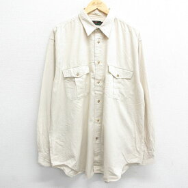 【中古】古着 アバクロンビー Abercrombie&fitch 長袖 ブランドシャツ メンズ 80年代 80s ロング丈 大きいサイズ 2L LL ビッグシルエット ゆったり ビッグサイズ オーバーサイズ コットン ベージュ カーキ XLサイズ 中古 トップス | 春夏 春物 春服 秋冬 秋物 秋服 カ