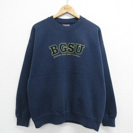 【中古】古着 ジャンスポーツ 長袖スウェット メンズ 90年代 90s ボーリンググリーン 大学 刺繍 クルーネック 丸首 USA製 アメリカ製 紺 ネイビー XLサイズ 中古 スエット トレーナー トップス | 春夏 春物 春服 秋冬 秋物 秋服 メンズファッション カジュアル おしゃ