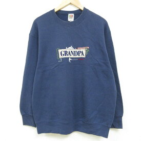 【中古】古着 フルーツオブザルーム 長袖スウェット メンズ 00年代 00s ゴルフ GRANDPA 刺繍 クルーネック 丸首 濃紺 ネイビー Lサイズ 中古 スエット トレーナー トップス | 春夏 春物 春服 秋冬 秋物 秋服 メンズファッション カジュアル おしゃれ ファッション