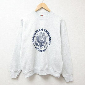 【中古】古着 フルーツオブザルーム 長袖スウェット メンズ 90年代 90s AMERICAN EMBASSY VIENNA ワシ クルーネック 丸首 USA製 アメリカ製 薄グレー 霜降り Lサイズ 中古 スエット トレーナー トップス | 春夏 春物 春服 秋冬 秋物 秋服 メンズファッション カジュア