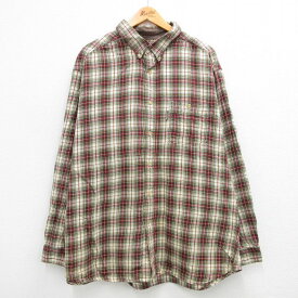 【中古】古着 ウールリッチ WOOLRICH 長袖 フランネルシャツ メンズ 大きいサイズ 2L LL ビッグシルエット ゆったり ビッグサイズ オーバーサイズ ロング丈 コットン ボタンダウン 緑他 グリーン チェック XLサイズ 中古 トップス | 秋冬 秋物 秋服 冬物 冬服 カジュア