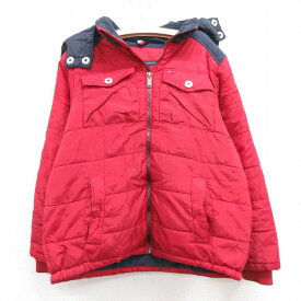 【中古】古着 トミーヒルフィガー TOMMY HILFIGER 長袖 ブランドジャケットパーカー キッズ ボーイズ 子供服 ワンポイントロゴ 総柄 赤他 レッド 内側フリース | 春夏 春物 春服 秋冬 秋物 秋服 女の子 子ども服 こども服 カジュアル ファッション おしゃれ かわいい 2OF