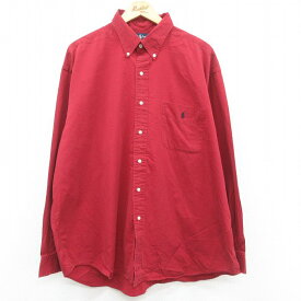 【中古】古着 ラルフローレン Ralph Lauren 長袖 ブランドシャツ メンズ 90年代 90s ワンポイントロゴ BIG SHIRT 大きいサイズ 2L LL ビッグシルエット ゆったり ビッグサイズ オーバーサイズ コットン ボタンダウン エンジ XLサイズ 中古 トップス | 春夏 春物 春服 2OF