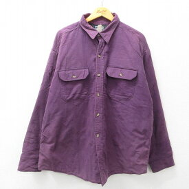 【中古】古着 ウールリッチ WOOLRICH 長袖 ヘビー フランネルシャツ メンズ 90年代 90s 大きいサイズ 2L LL ビッグシルエット ゆったり ビッグサイズ オーバーサイズ コットン USA製 アメリカ製 紫 パープル 内側キルティング XLサイズ 中古 トップス | 秋冬 秋物 秋服