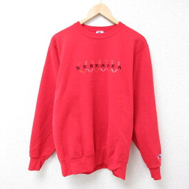 【中古】古着 チャンピオン Champion 長袖 ブランドスウェット メンズ 90年代 90s ネブラスカ 刺繍 クルーネック 丸首 USA製 アメリカ製 赤 レッド Lサイズ 中古 スエット トレーナー トップス | 春夏 春物 春服 秋冬 秋物 秋服 メンズファッション カジュアル おしゃ