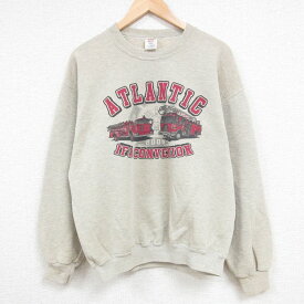 【中古】古着 ジャージーズ 長袖スウェット メンズ 00年代 00s ATLANTIC 消防車 クルーネック 丸首 薄ベージュ カーキ Lサイズ 中古 スエット トレーナー トップス | 春夏 春物 春服 秋冬 秋物 秋服 メンズファッション カジュアル おしゃれ ファッション 2OF