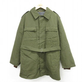 【中古】古着 長袖 ミリタリージャケット メンズ チェコ軍 OTAVAN TREBON ロング丈 緑 グリーン 内側ボア XLサイズ 中古 アウター フライト 中古メンズアウターフライトヴィンテージ