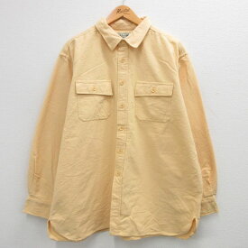 【中古】古着 エルエルビーン LLBEAN 長袖 ヘビー フランネルシャツ メンズ 00年代 00s 大きいサイズ 2L LL ビッグシルエット ゆったり ビッグサイズ オーバーサイズ ロング丈 コットン 黄 イエロー XLサイズ 中古 トップス | 秋冬 秋物 秋服 冬物 冬服 カジュアルシャ 2OF