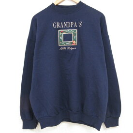 【中古】古着 TULTEX 長袖スウェット メンズ 90年代 90s GRANDPA 刺繍 クルーネック 丸首 濃紺 ネイビー XLサイズ 中古 スエット トレーナー トップス | 春夏 春物 春服 秋冬 秋物 秋服 メンズファッション カジュアル おしゃれ ファッション