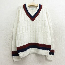 【中古】古着 長袖 チルデン ケーブル セーター キッズ ボーイズ 子供服 80年代 80s アクリル Vネック 白 ホワイト | 春夏 春物 春服 秋冬 秋物 秋服 女の子 子ども服 こども服 カジュアル ファッション おしゃれ かわいい 2OF