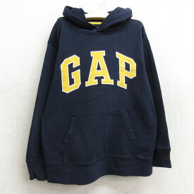 【中古】古着 ギャップ GAP 長袖スウェットパーカー キッズ ボーイズ 子供服 ビッグロゴ 紺 ネイビー | 春夏 春物 春服 秋冬 秋物 秋服 女の子 子ども服 こども服 カジュアル ファッション おしゃれ かわいい 2OF