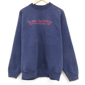 【中古】古着 フルーツオブザルーム 長袖スウェット メンズ 90年代 90s ALPHA CHI OMEGA クルーネック 丸首 USA製 アメリカ製 濃紺 ネイビー 【spe】 Lサイズ 中古 スエット トレーナー トップス | 春夏 春物 春服 秋冬 秋物 秋服 メンズファッション カジュアル おし