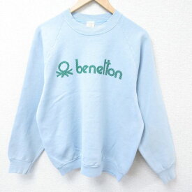 【中古】古着 フルーツオブザルーム 長袖スウェット メンズ 80年代 80s ベネトン BENETTON ビッグロゴ ラグラン クルーネック 丸首 USA製 アメリカ製 水色 【spe】 Lサイズ 中古 スエット トレーナー トップス | 春夏 春物 春服 秋冬 秋物 秋服 メンズファッション カ