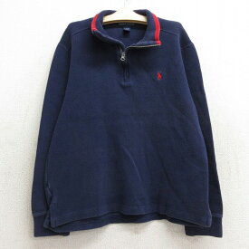 【中古】古着 ラルフローレン Ralph Lauren 長袖 ブランド ハーフジップ セーター キッズ ボーイズ 子供服 ワンポイントロゴ コットン 紺 ネイビー | 春夏 春物 春服 秋冬 秋物 秋服 女の子 子ども服 こども服 カジュアル ファッション おしゃれ かわいい 2OF