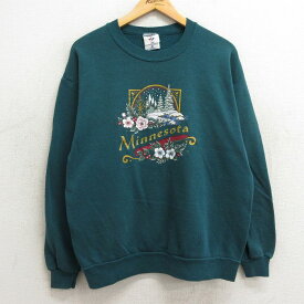 【中古】古着 ジャージーズ 長袖スウェット レディース 90年代 90s ミネソタ 花 クルーネック 丸首 USA製 アメリカ製 緑系 グリーン 中古 スエット トレーナー トップス | 春夏 春物 春服 秋冬 秋物 秋服 カジュアル レディースファッション おしゃれ かわいい 2OF