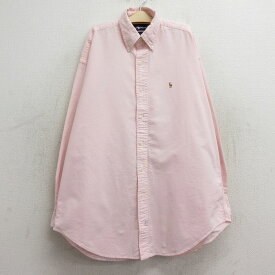 【中古】古着 ラルフローレン Ralph Lauren 長袖 ブランドシャツ キッズ ボーイズ 子供服 90年代 90s ワンポイントロゴ オックスフォード コットン ボタンダウン 薄ピンク | 春夏 春物 春服 秋冬 秋物 秋服 女の子 子ども服 こども服 カジュアル ファッション おしゃれ 2OF