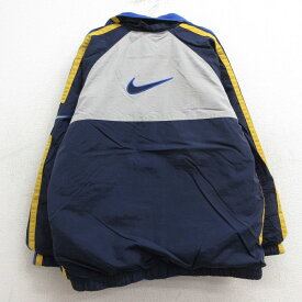 【中古】古着 ナイキ NIKE 長袖 ナイロンジャケット キッズ ボーイズ 子供服 00年代 00s ビッグロゴ リバーシブル ラグラン 紺他 ネイビー 内側フリース | 春夏 春物 春服 秋冬 秋物 秋服 女の子 子ども服 こども服 カジュアル ファッション おしゃれ かわいい