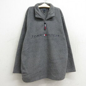 【中古】古着 トミーヒルフィガー TOMMY HILFIGER 長袖 ブランド ハーフジップ フリースジャケット キッズ ボーイズ 子供服 ビッグロゴ 刺繍 グレー | 春夏 春物 春服 秋冬 秋物 秋服 女の子 子ども服 こども服 カジュアル ファッション おしゃれ かわいい