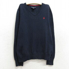 【中古】古着 ラルフローレン Ralph Lauren 長袖 ブランド セーター キッズ ボーイズ 子供服 ワンポイントロゴ コットン Vネック 紺 ネイビー | 春夏 春物 春服 秋冬 秋物 秋服 女の子 子ども服 こども服 カジュアル ファッション おしゃれ かわいい 2OF